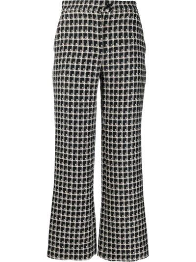Alberta Ferretti Cropped Geometric-print Trousers In Black
