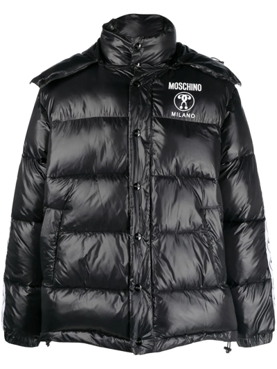 Moschino Padded Hooded Coat In Black