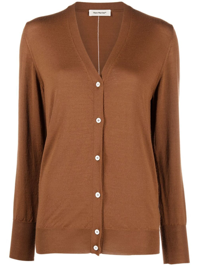 There Was One V-neck Fine-knit Cardigan In Brown