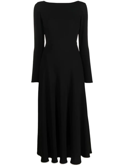 There Was One Flared Long-sleeved Midi Dress In Black