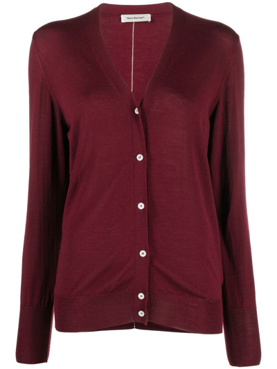 There Was One Stripe-detail Wool Cardigan In Red