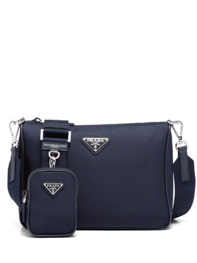 Prada Re-nylon And Saffiano Leather Shoulder Bag In F0008 Navy