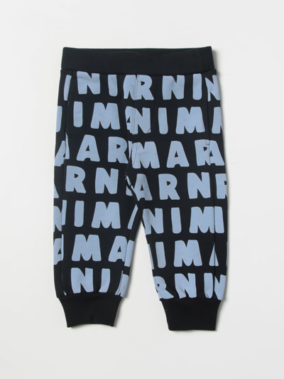 Marni Kids Allover Logo Printed Pants In Blue