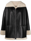 Totême Two-tone Shearling Zipped Jacket In Black Leather In Black