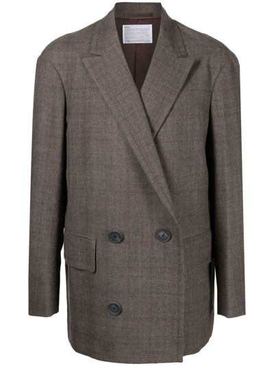 Kolor Double-breasted Wool-blend Blazer In Brown