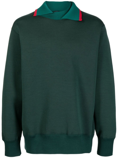 Kolor Contrasting-collar Detail Sweatshirt In Green