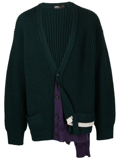 Kolor Ribbed-knit Wool Cardigan In Green