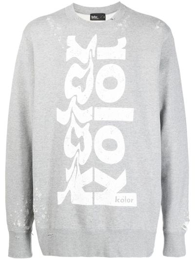 Kolor Logo-print Distressed Sweatshirt In Grey