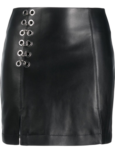 John Richmond Eyelet-detailed Leather Mini Skirt In Black