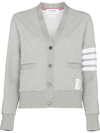 Thom Browne Four Bar Stripe Cotton Blend Knit V-neck Cardigan In Grey