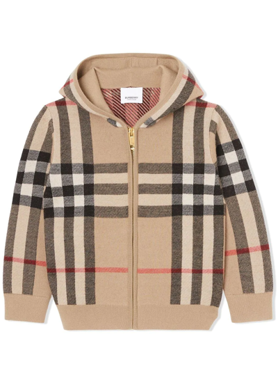Burberry Kids Wool-cashmere Vintage Check Hoodie (3-14 Years) In Neutrals