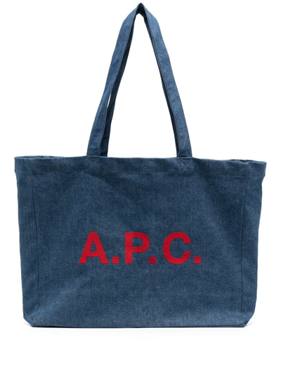Apc Diane Logo Print Denim Tote Bag In Blau