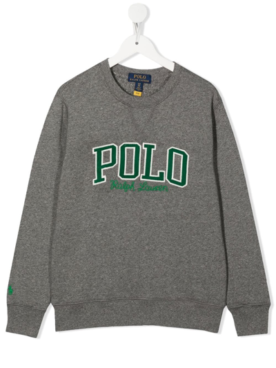 Polo Ralph Lauren Kids' Logo-appliqué Crew-neck Sweatshirt In Grau
