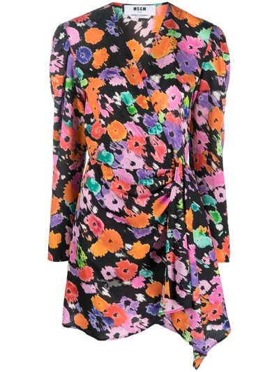 Msgm Floral-print Wrap Dress In Rosso