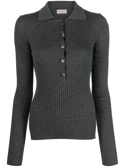 Mrz Ribbed Virgin Wool Polo Top In Grau | ModeSens
