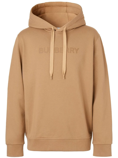 Burberry Logo-print Drawstring Hoodie In Neutrals