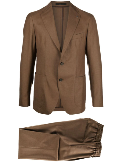 Tagliatore Drawstring-waist Single-breasted Suit In Braun