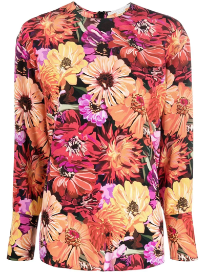Stella Mccartney Floral Print Silk Crêpe De Chine Blouse In Multicolour Poppy