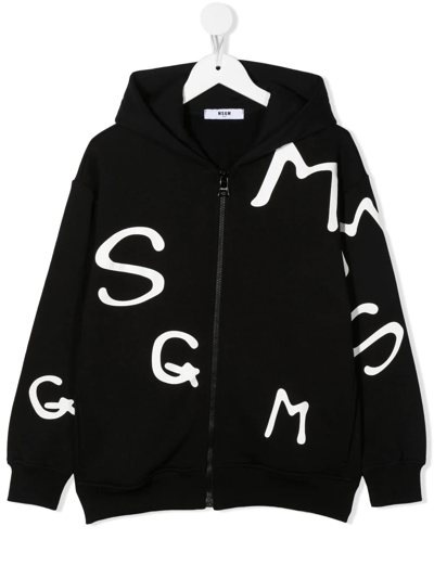 Msgm All-over Logo-print Hoodie In Schwarz