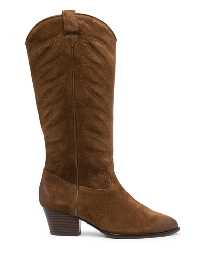 Ash Heaven Texan Boots In Brown Suede