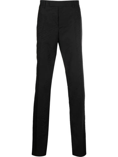 Versace Greca-print Straight-leg Tailored Trousers In Black