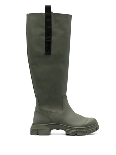 Ganni Khaki Recycled Rubber Country Boots In Green