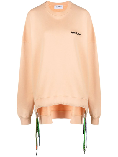 Ambush Multi Cord Crew Neck Sweatshirt In Peach Quartz Black