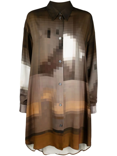 Mm6 Maison Margiela Graphic-print Shirt Dress In Brown