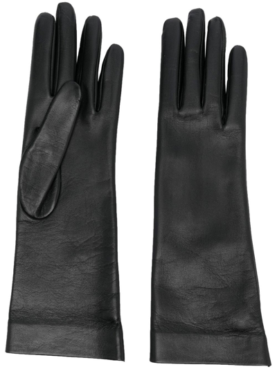 Saint Laurent Long Leather Gloves In Black