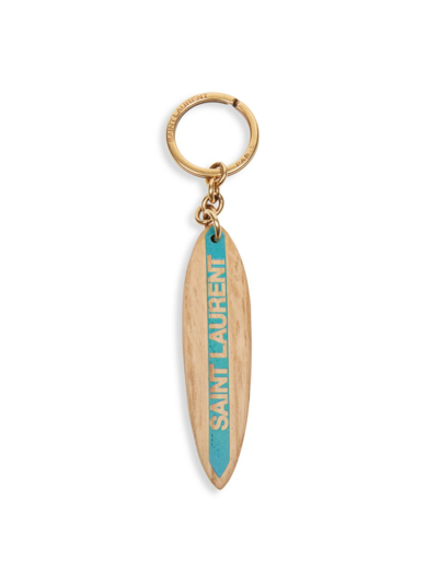 Saint Laurent Logo Surfboard Keyring In Wood,green