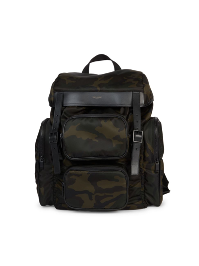 Saint Laurent City Leather-trimmed Camouflage-print Nylon Backpack In Dark Camo Khaki