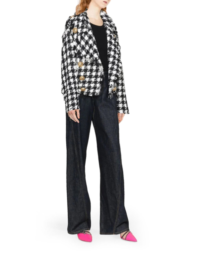 Balmain White & Black Double-breasted Jacket In Multi