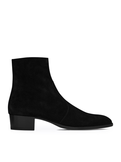 Saint Laurent Wyatt Boots In Suede With Zip In Black
