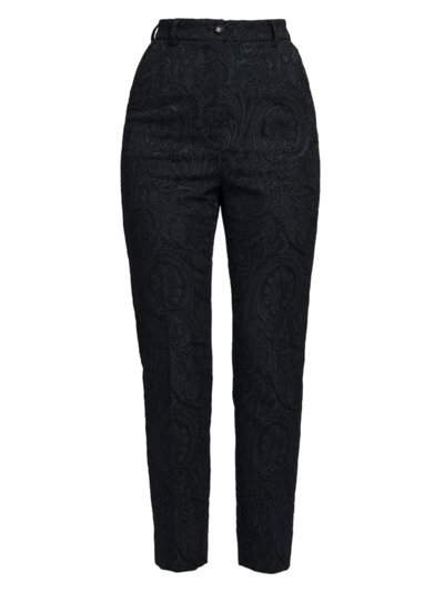 Dolce & Gabbana Hook-detailed Floral-jacquard Skinny Trousers In Black