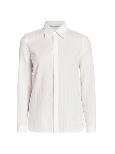 Saint Laurent Pinstripe Concealed Placket Shirt In Craie