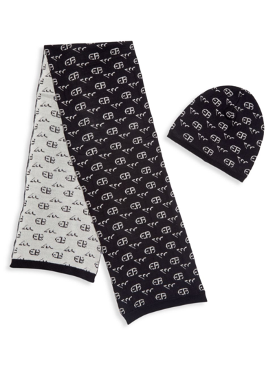 Emporio Armani Kids' Boy's Logo 2-piece Wool Hat & Scarf Set In Navy