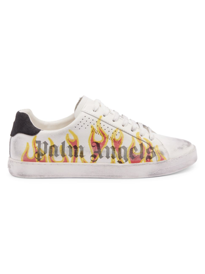 Palm Angels Spray Print Flame Logo Sneakers In Neutral