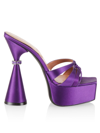 D’accori Sienna Leather-trimmed Embellished Satin Platform Mules In Purple Tear Drop