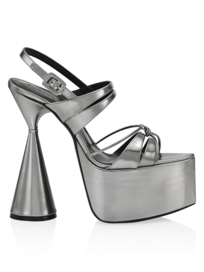 D’accori Belle Metallic Glossed-leather Platform Sandals In Silver