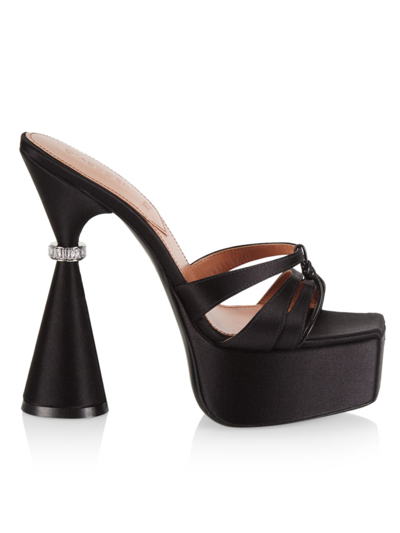 D’accori Sienna Leather-trimmed Embellished Satin Platform Mules In Pure Black