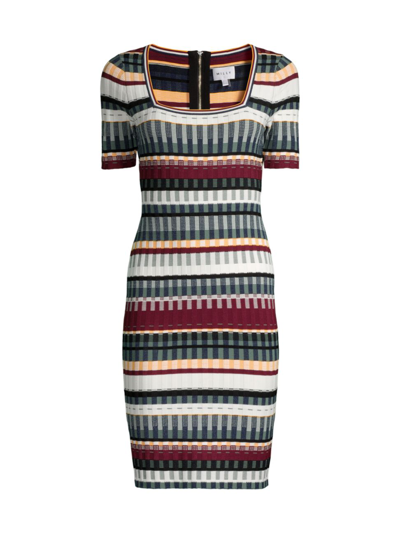 Milly Textured Tech Striped Knit Mini Dress In Blue Multi