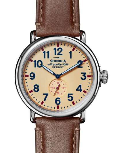 Shinola Men's The Runwell Classic Face Leather Watch, 47mm In Oat