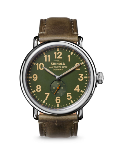 Shinola Men's The Runwell Classic Face Leather Watch, 47mm In Olive