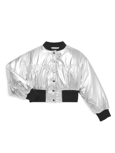 Givenchy Kids Silver Metallic Bomber Jacket With Logo