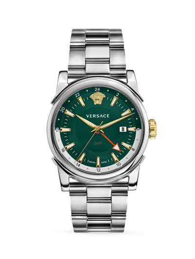 Versace Gmt Vintage Stainless Steel Watch In Green/silver