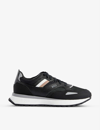 Hugo Boss Striped-trim Faux-leather And Mesh Low-top Trainers In Black