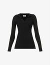 SAINT LAURENT SAINT LAURENT WOMEN'S NOIR V-NECK LOGO-PLAQUE KNIT TOP,58684338