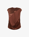 Rick Owens Draped Panel Cap Sleeve Satin Top In Macassar
