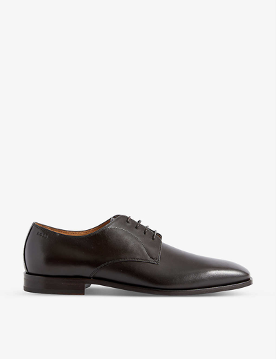 Hugo Boss Business Lace-up Leather Derby Shoes In Dark Brown