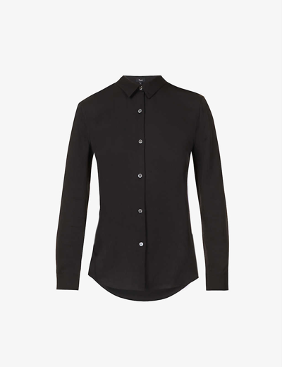 Theory Dipped-hem Button-up Silk Shirt In Black